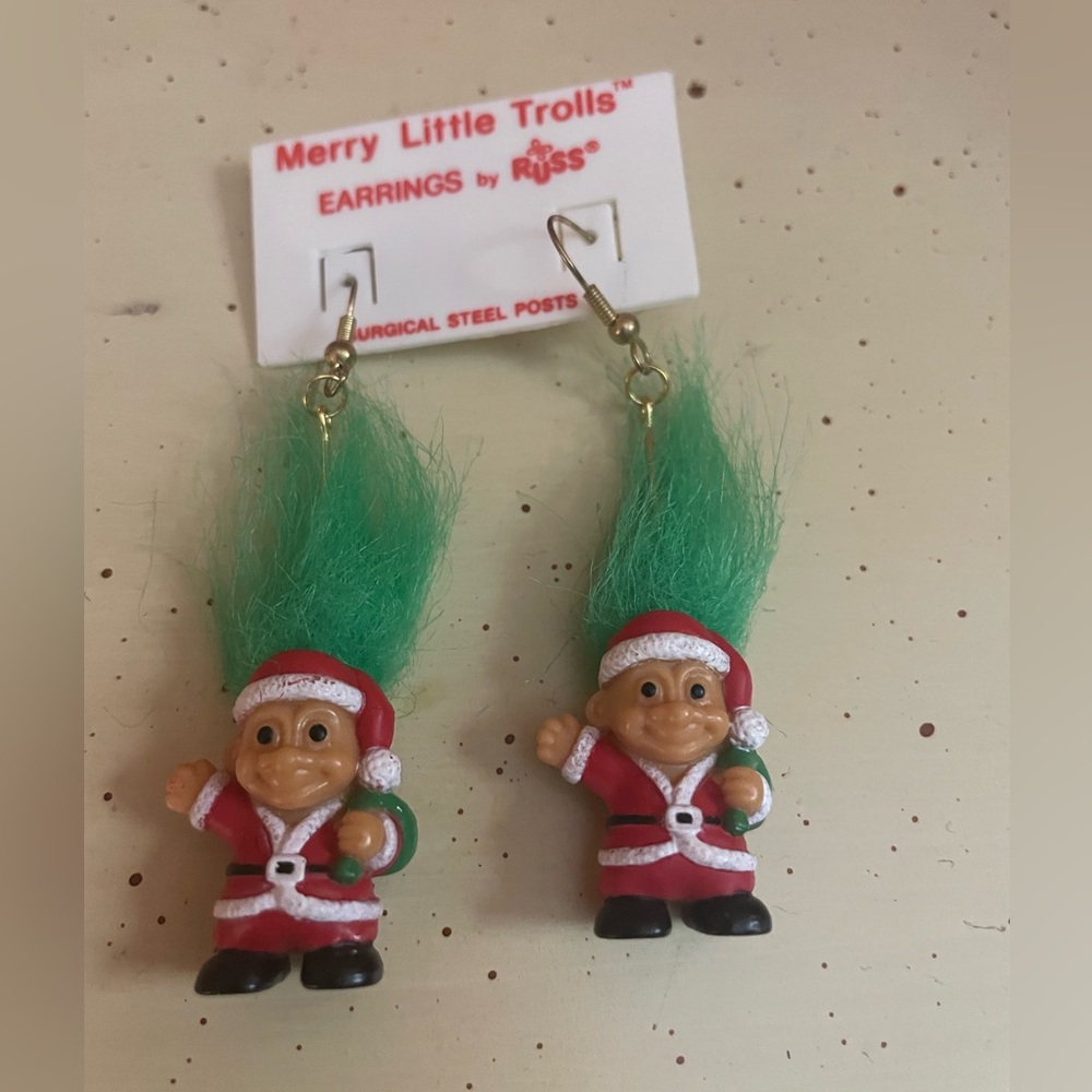 Russ Santa Troll Earrings Pair Vintage 90s